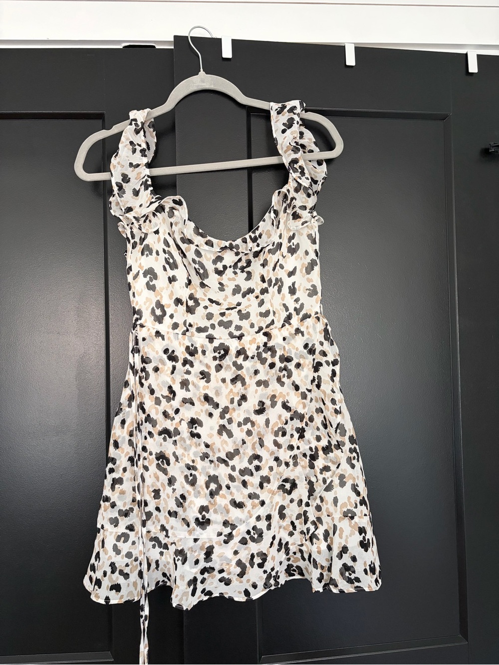 Cream Leopard-Print Mini Dress with Black & Tan Spots